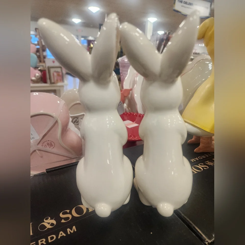 Ceramic Bunny Figurines with Bows - Picture 3 of 3